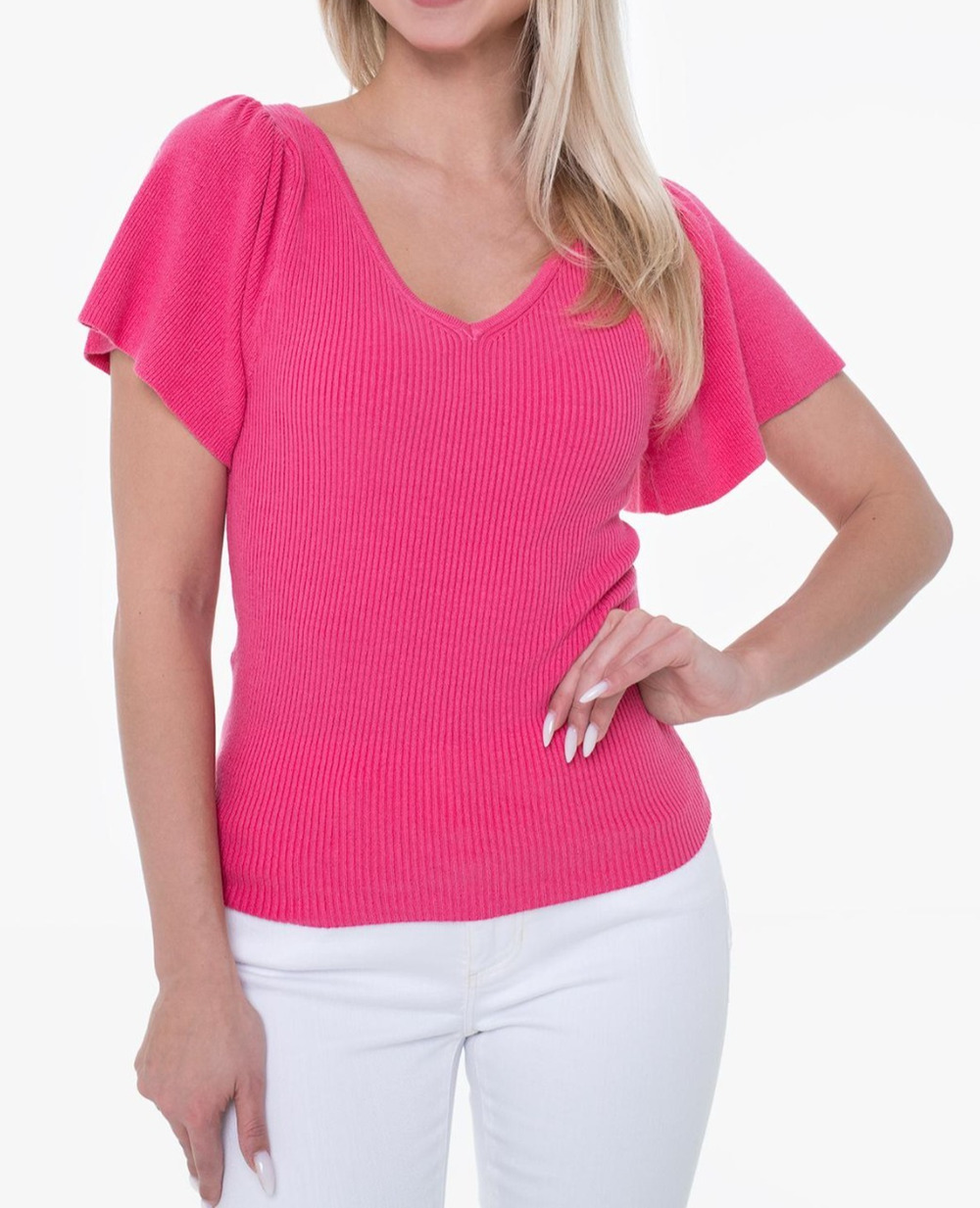 Milly Hot Pink Women’s knitted v-neck preppy solid Top Size Large A010261